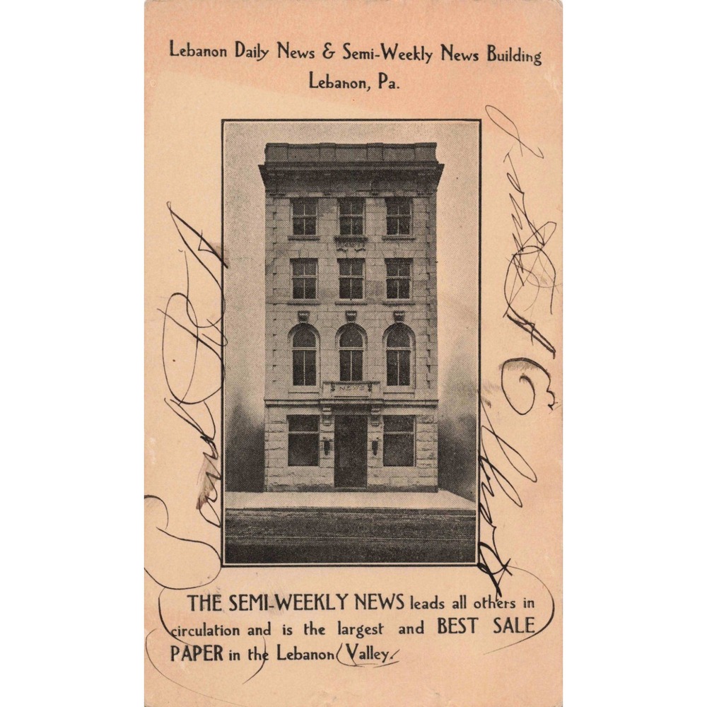 Vintage Lebanon Daily News & Semi-Weekly News Building Postcard Lebanon PA
